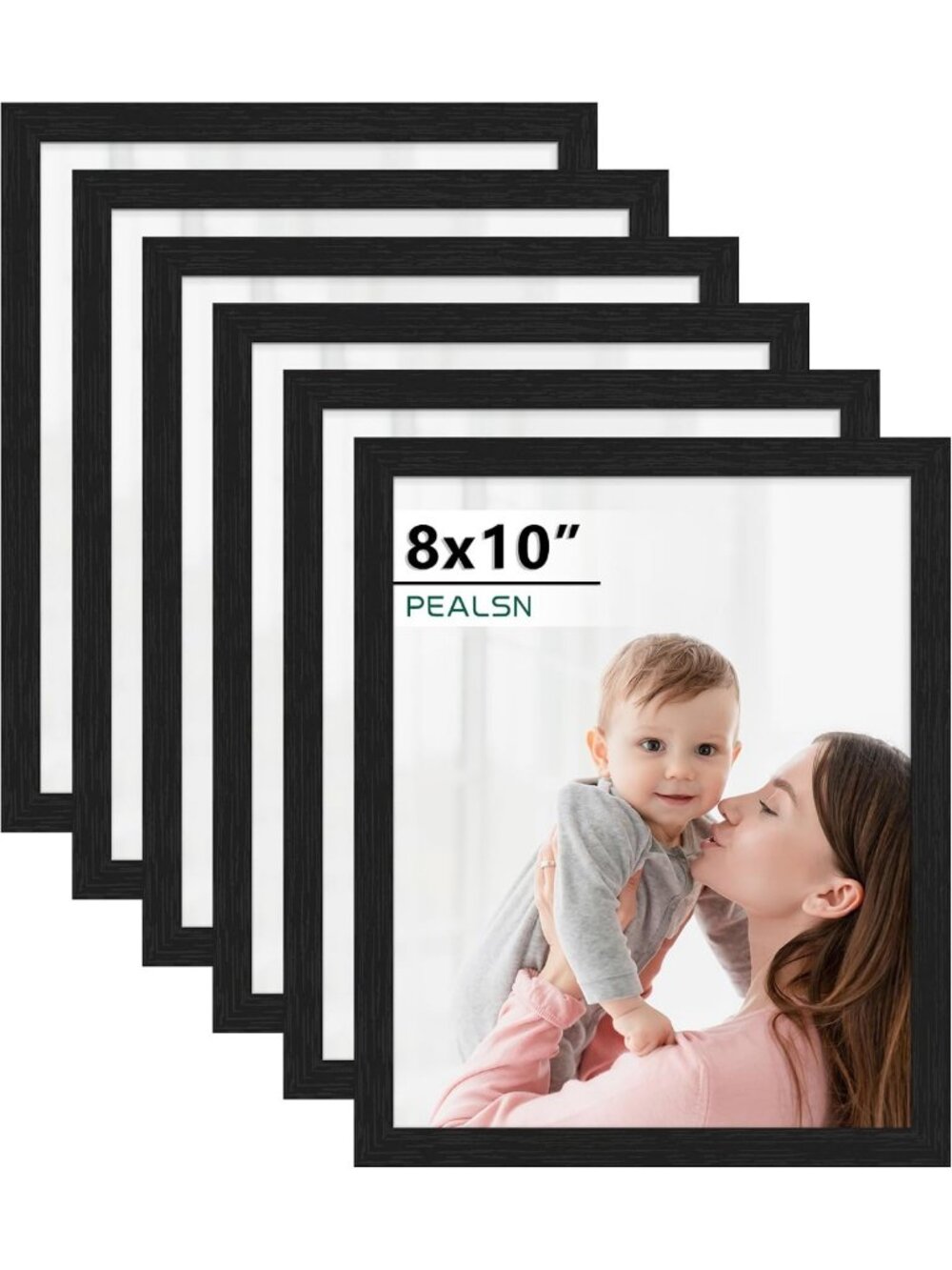 Set of 6 Black Woodgrain 8x10 Picture Frames for Wall or Tabletop Display, HD